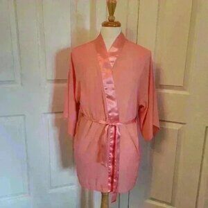 Vintage Victorias  Secret Sheer Housecoat Bathrobe Coral Satin Collar Tie